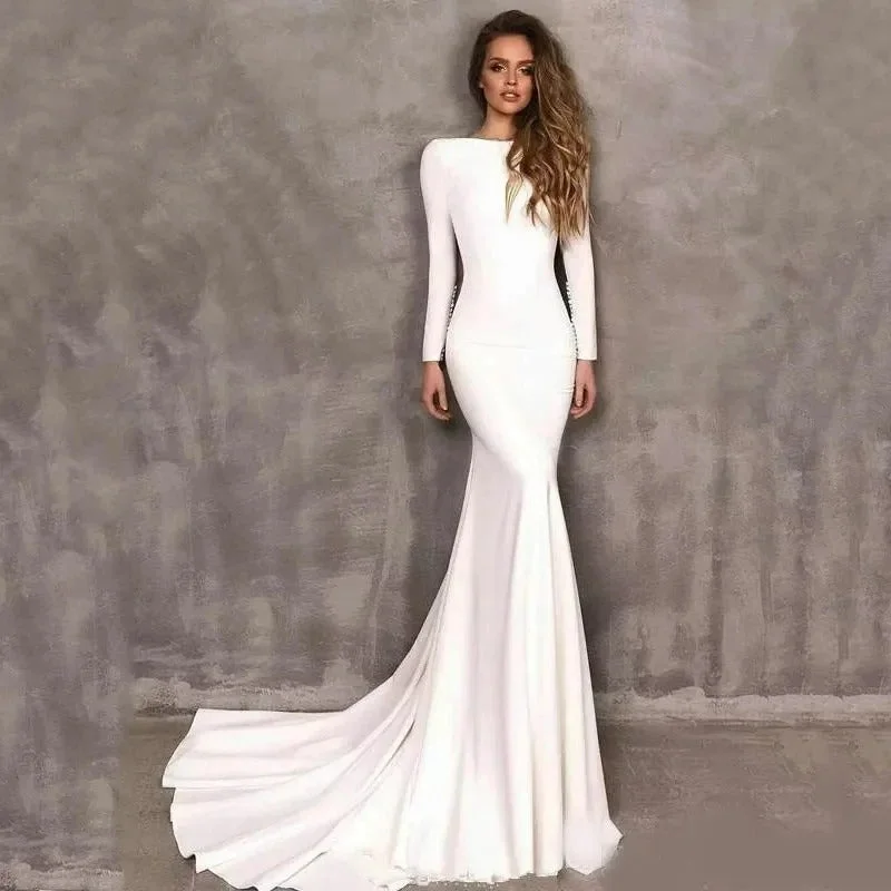 Mermaid Wedding Dresses Long Sleeve Elegant Boho Satin Bride Dress Wedding Gowns 2020 Vestido De Noiva