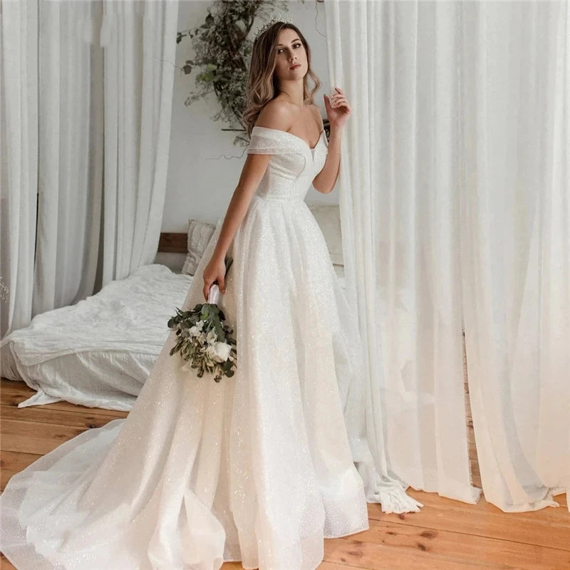 Sweetheart Wedding Dresses Graceful Bridal Gowns Voile Robes A-Line Elegant Dress For Women Off The Shoulder Vestidos De Novia