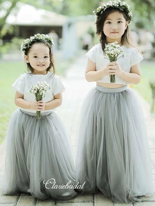 Two Pieces Tulle Flower Girl Dresses, Wedding Little Girl Dresses